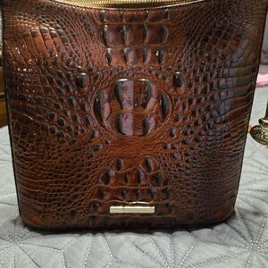 Brahmin Chestnut Croc-Embossed Shoulder Bag